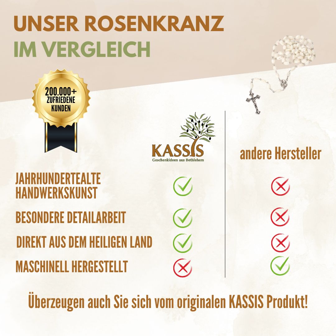 Rosenkranz mit ovalen Perlmuttperlen (55 cm) | Elegante Gebetskette mit Kreuz als Geschenk zur Taufe, Kommunion & Firmung