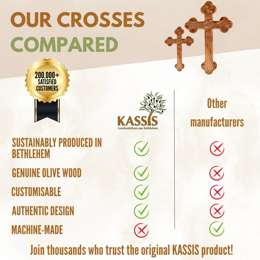 Olivenholz Kreuz mit runden Kanten | Wandkreuz Geschenk Taufe, Kommunion, Firmung