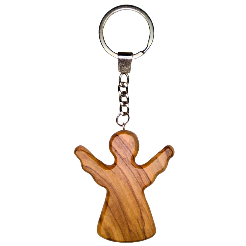 Olive wood keychain, worry stone, guardian angel