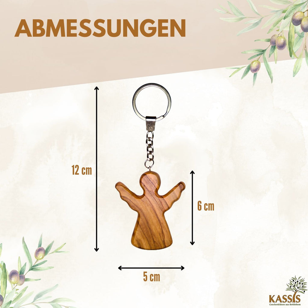 Olive wood keychain, worry stone, guardian angel