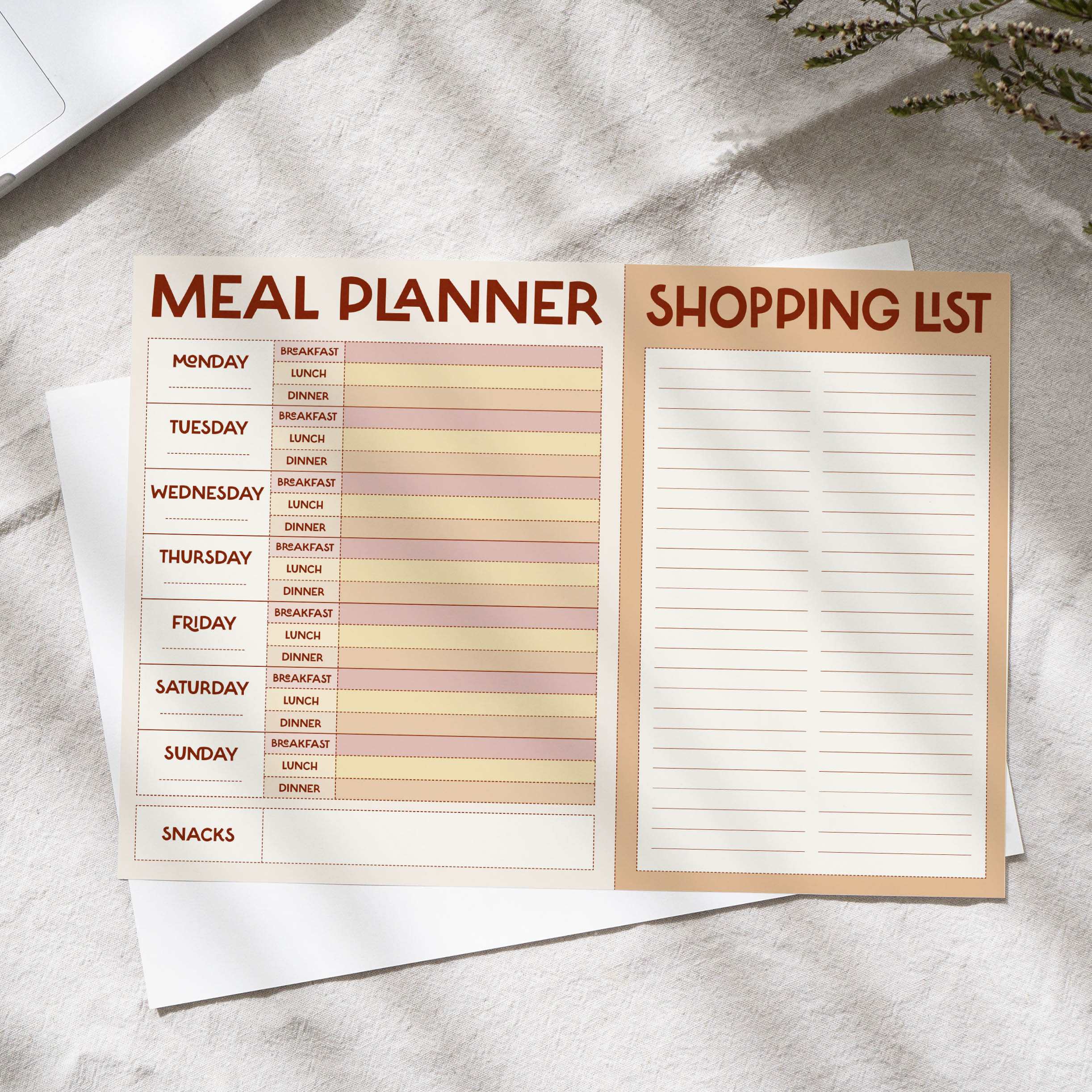 Minimal Stylish Weekly Meal Planner & Shopping List Notepad | A4 Grocery Planner | Meal Prep Planner