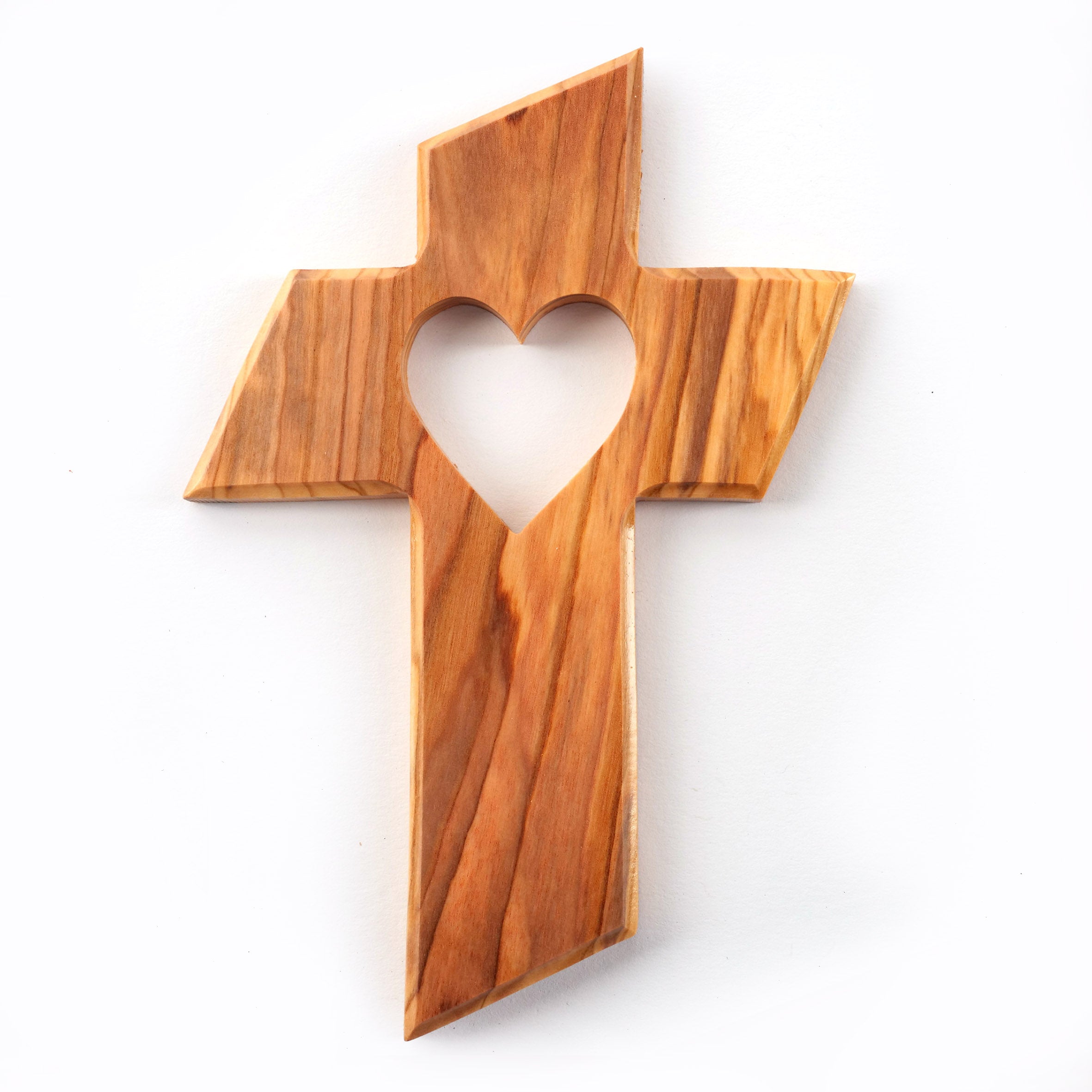 Olive wood wall cross with heart